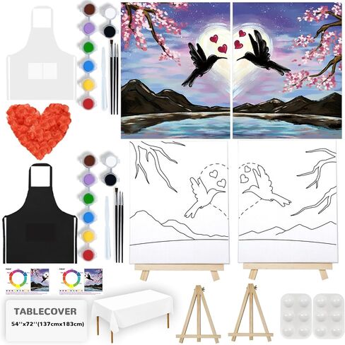 2 Pack Sip and Paint Kit for Adults Couples Painting Kit Pre Drawn Canvas to Paint Valentines Day at Home Date Night Party Favor Supplies Art Painting Set Couples Activity Romantic Lovebirds 8x10 Canvas Painting Kit in Saudi Arabia