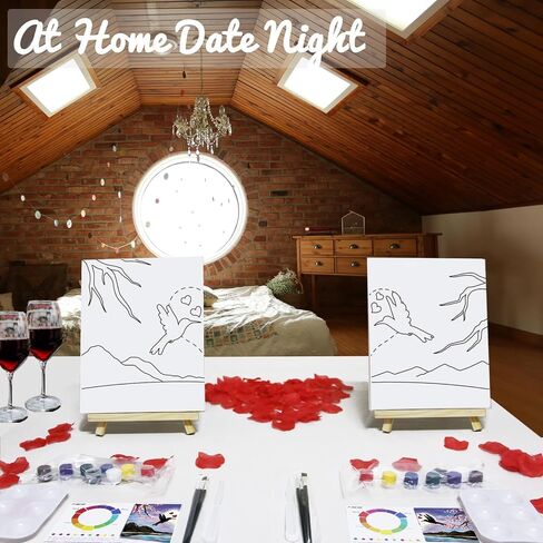 2 Pack Sip and Paint Kit for Adults Couples Painting Kit Pre Drawn Canvas to Paint Valentines Day at Home Date Night Party Favor Supplies Art Painting Set Couples Activity Romantic Lovebirds 8x10 Canvas Painting Kit in Saudi Arabia