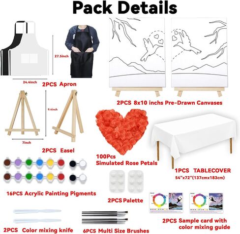 2 Pack Sip and Paint Kit for Adults Couples Painting Kit Pre Drawn Canvas to Paint Valentines Day at Home Date Night Party Favor Supplies Art Painting Set Couples Activity Romantic Lovebirds 8x10 Canvas Painting Kit in Saudi Arabia