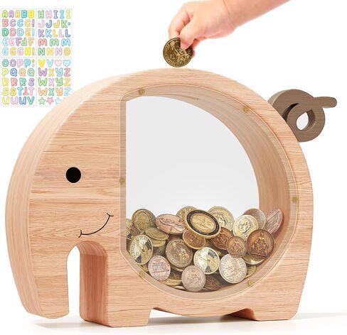 Wooden Dinosaur Piggy Bank,Cute Money Bank for Boys and Girls, Unbreakable Wood Coin Bank, Creative Saving Money Jar Personalized Present for Child Birthday & Decor in Saudi Arabia