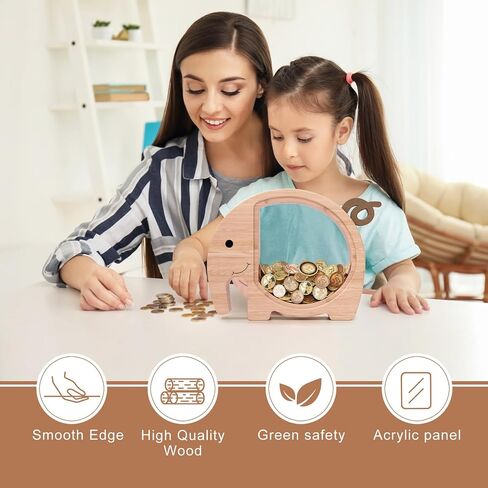 Wooden Dinosaur Piggy Bank,Cute Money Bank for Boys and Girls, Unbreakable Wood Coin Bank, Creative Saving Money Jar Personalized Present for Child Birthday & Decor in Saudi Arabia