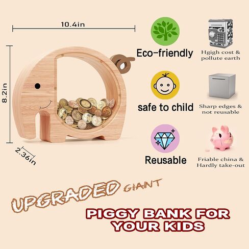 Wooden Dinosaur Piggy Bank,Cute Money Bank for Boys and Girls, Unbreakable Wood Coin Bank, Creative Saving Money Jar Personalized Present for Child Birthday & Decor in Saudi Arabia