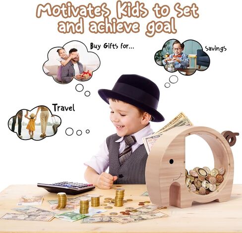 Wooden Dinosaur Piggy Bank,Cute Money Bank for Boys and Girls, Unbreakable Wood Coin Bank, Creative Saving Money Jar Personalized Present for Child Birthday & Decor in Saudi Arabia