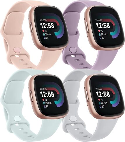 4 PACK Bands Compatible with Fitbit Versa 4 & 3 Bands/Sense 2 / Sense Band Women Men, Classic Soft Straps for Fitbit Versa 4 / Versa 3 /Sense 2 / Sense Smart Watch in Saudi Arabia