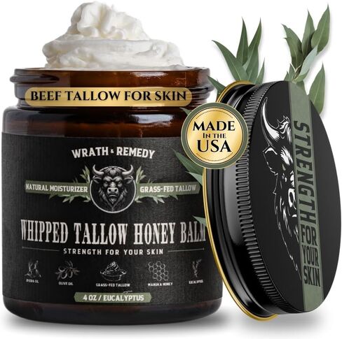 Wrath & Remedy Handmade Whipped Organic Beef Tallow for Skin - 4 OZ (Lavender) — Grass Fed Beef Tallow Moisturizer and Honey Balm for Silky, Sensitive-Skin, Eczema, Rosacea - Free of Harsh Chemicals in Saudi Arabia