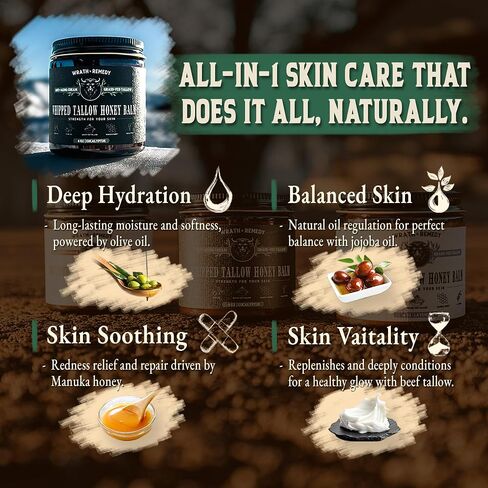Wrath & Remedy Handmade Whipped Organic Beef Tallow for Skin - 4 OZ (Lavender) — Grass Fed Beef Tallow Moisturizer and Honey Balm for Silky, Sensitive-Skin, Eczema, Rosacea - Free of Harsh Chemicals in Saudi Arabia