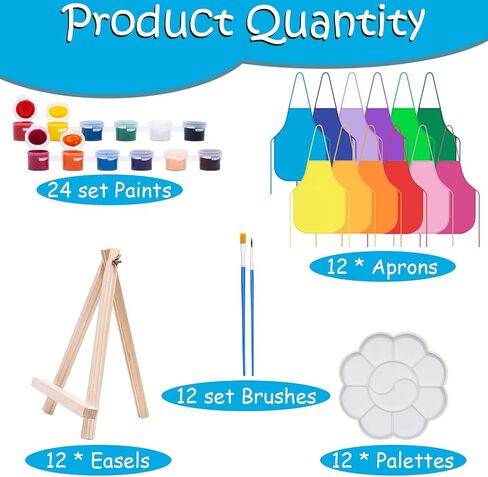 Anseal 84 Pcs Kids Paint Party Set,Canvas Painting Kit Party Favors Include 12 Pre Drawn Canvas 12 Brushes 12 Palettes 12 Set Acrylic Paints 12 Apron for Kids Students Art Paint Christmas Party in Saudi Arabia
