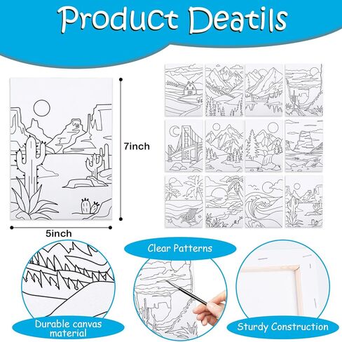 Anseal 84 Pcs Kids Paint Party Set,Canvas Painting Kit Party Favors Include 12 Pre Drawn Canvas 12 Brushes 12 Palettes 12 Set Acrylic Paints 12 Apron for Kids Students Art Paint Christmas Party in Saudi Arabia