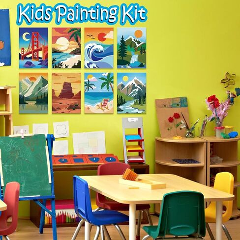 Anseal 84 Pcs Kids Paint Party Set,Canvas Painting Kit Party Favors Include 12 Pre Drawn Canvas 12 Brushes 12 Palettes 12 Set Acrylic Paints 12 Apron for Kids Students Art Paint Christmas Party in Saudi Arabia