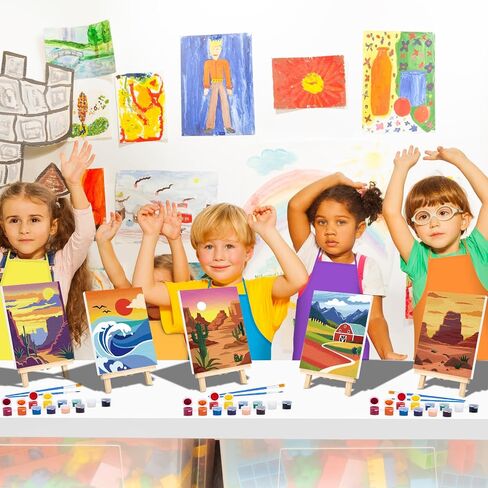 Anseal 84 Pcs Kids Paint Party Set,Canvas Painting Kit Party Favors Include 12 Pre Drawn Canvas 12 Brushes 12 Palettes 12 Set Acrylic Paints 12 Apron for Kids Students Art Paint Christmas Party in Saudi Arabia