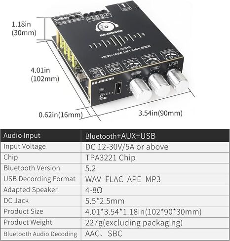 T100HS Power Amplifier Board Bluetooth5.2 TPA3221 Chip 2.0 Channel 100W×2,Audio Power Amplifier in Saudi Arabia
