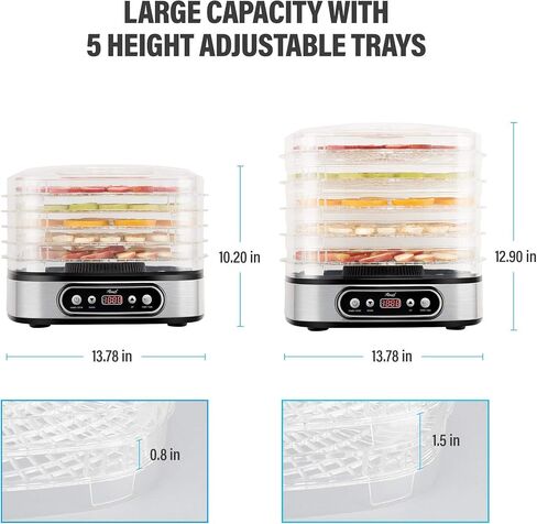 Rosewill Compact Food Dehydrator, 5 Stackable Trays with Adjustable 48H Timer and Temperature Control - Electric Food Preserver for Jerky, Fruits, Veggies, Meat & Dog Treats in Saudi Arabia