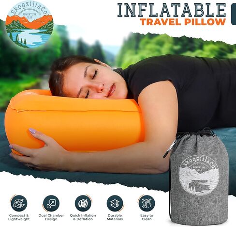 TrailNeck 1.0 Inflatable Camping Pillow-Small, portable, best-rated, sleeping bag camp pillow, backpacking gear, car or plane pillow, travel pillow, side sleeper pillows for adult (Orange) in Saudi Arabia
