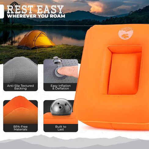 TrailNeck 1.0 Inflatable Camping Pillow-Small, portable, best-rated, sleeping bag camp pillow, backpacking gear, car or plane pillow, travel pillow, side sleeper pillows for adult (Orange) in Saudi Arabia