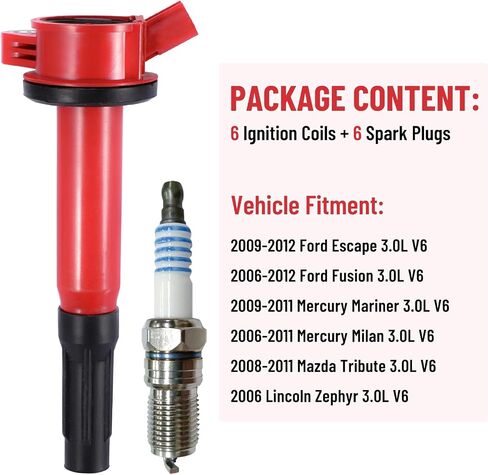 مجموعة ملفات الإشعال وشمعات الإشعال CarBole UF502 متوافقة مع رحلة شاحن Volkswagen Routan Dodge Avenger Challenger (عبوة من 6 قطع) in Kuwait