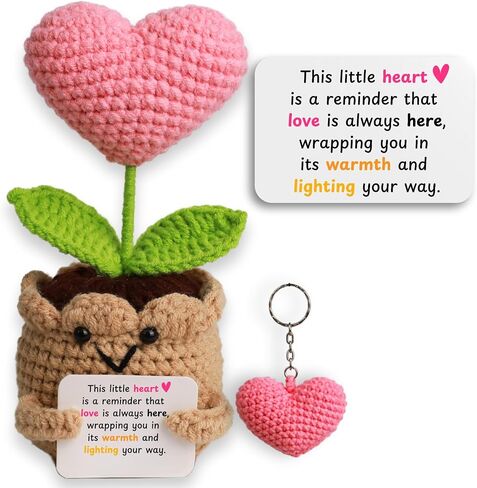 Hand-Crochet Heart Flower Doll (6.3" x 3.2") – Funny Positive Crochet Gift, Emotional Support Stuffed Animal, Inspirational Keepsake for Valentine’s, Anniversaries, Birthdays (Plan Love Grow Joy) in Kuwait