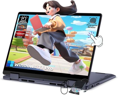 Dell Inspiron 14 2-in-1 Laptop-14 "FHD Touchscreen ، AMD Ryzen 5 8640HS ، 16GB DDR5 RAM ، 1TB SSD ، لوحة مفاتيح الإضاءة الخلفية ، قارئ بصمات الأصابع ، Windows 11 Pro ، ترخيص عمر المكتب ، CD/DVD Drive in Saudi Arabia