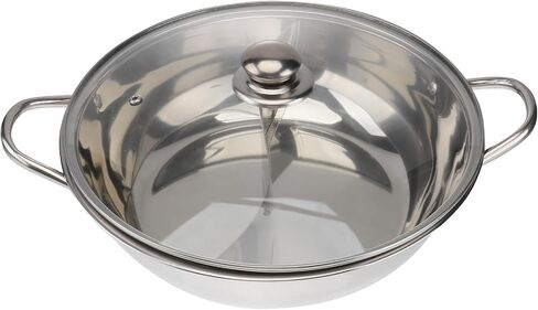 Twin Divided Hot Pot Multifunctional Stainless Steel Induction Cooker Hot Pot with Divider and Lid Dual-Sided Cookware for Induction Cooktop and Gas Stove for Shabu Shabu in Kuwait