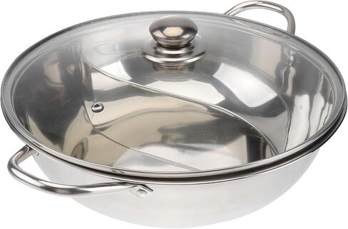 Twin Divided Hot Pot Multifunctional Stainless Steel Induction Cooker Hot Pot with Divider and Lid Dual-Sided Cookware for Induction Cooktop and Gas Stove for Shabu Shabu in Kuwait