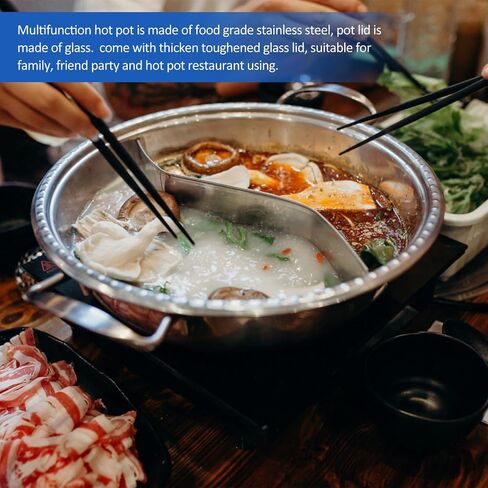 Twin Divided Hot Pot Multifunctional Stainless Steel Induction Cooker Hot Pot with Divider and Lid Dual-Sided Cookware for Induction Cooktop and Gas Stove for Shabu Shabu in Kuwait
