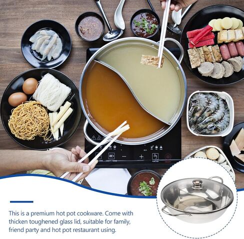 Twin Divided Hot Pot Multifunctional Stainless Steel Induction Cooker Hot Pot with Divider and Lid Dual-Sided Cookware for Induction Cooktop and Gas Stove for Shabu Shabu in Kuwait