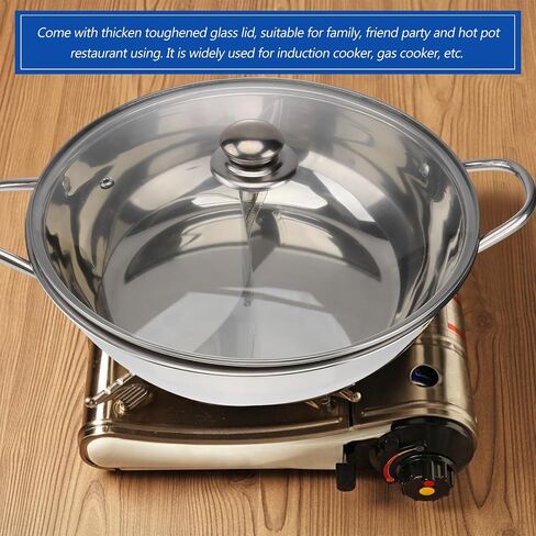 Twin Divided Hot Pot Multifunctional Stainless Steel Induction Cooker Hot Pot with Divider and Lid Dual-Sided Cookware for Induction Cooktop and Gas Stove for Shabu Shabu in Kuwait