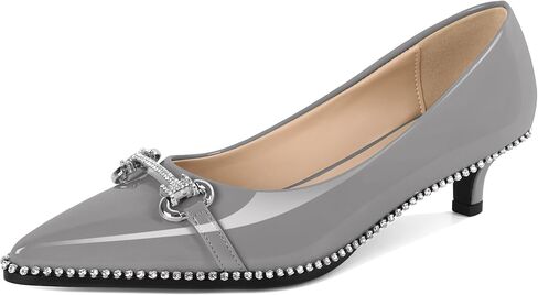 YODEKS Women Low Kitten Heel Pumps Slip On 1.5 Inch Pointed Toe Rhinestones Buckle Shoes Size 5-13 in Kuwait