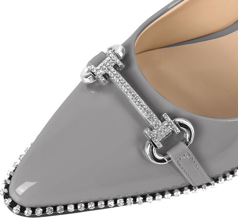 YODEKS Women Low Kitten Heel Pumps Slip On 1.5 Inch Pointed Toe Rhinestones Buckle Shoes Size 5-13 in Kuwait