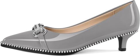 YODEKS Women Low Kitten Heel Pumps Slip On 1.5 Inch Pointed Toe Rhinestones Buckle Shoes Size 5-13 in Kuwait