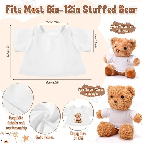 12 PCS Stuffed Bear Clothes Shirt Stuffed Animal Clothes Plush Doll Tshirts Classic Plush Bear Shirts Fit 8-12 Inches Stuffed Bear Dolls in Saudi Arabia