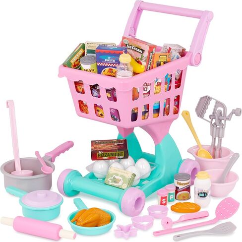 Battat – Pretend Shopping Playset – Play Groceries & Cart – 29 Play Food Items – Play Kitchen Accessories – 2 Years + – Shopping Day Grocery Cart in Saudi Arabia