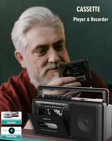 WTB-777 Portable Cassette Player, AM/FM Radio Stereo with Bluetooth, USB, Recorder, Earphone Jack, DC/AC Powered, Boombox MP3 Conversion from Radio to Cassette, Cassette Tape Recorder (Black) in Kuwait