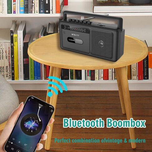 WTB-777 Portable Cassette Player, AM/FM Radio Stereo with Bluetooth, USB, Recorder, Earphone Jack, DC/AC Powered, Boombox MP3 Conversion from Radio to Cassette, Cassette Tape Recorder (Black) in Kuwait