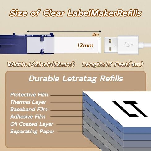 5-Pack White Label Tape Refills 91331 for DYMO LetraTag | 12mm x 4m (1/2" x 13ft) | Black on White | Compatible with LT-100H Plus, LT-100T, LT-200B, QX50 in Saudi Arabia