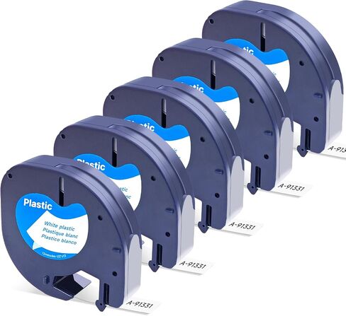 DYMO LetraTag Refills, Replacement for Dymo Label Maker Refills, 91331 Plastic Label Tape 12mm (1/2" x 13ft) Compatible Dymo Lables for Letra Tag 100H 100T 200B QX50 (Black on White, 5 Pack) in Kuwait