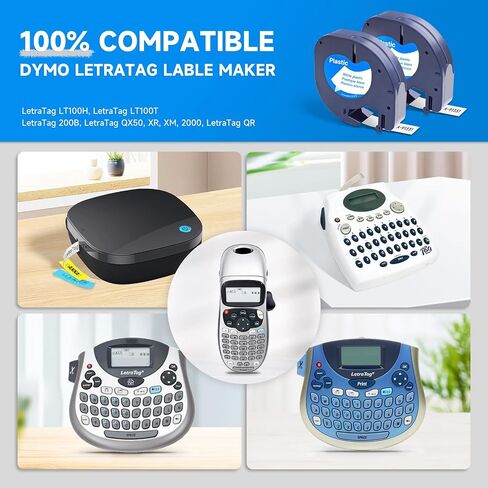 DYMO LetraTag Refills, Replacement for Dymo Label Maker Refills, 91331 Plastic Label Tape 12mm (1/2" x 13ft) Compatible Dymo Lables for Letra Tag 100H 100T 200B QX50 (Black on White, 5 Pack) in Kuwait