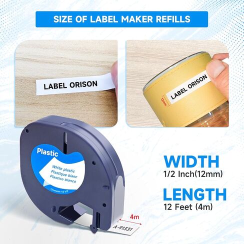 DYMO LetraTag Refills, Replacement for Dymo Label Maker Refills, 91331 Plastic Label Tape 12mm (1/2" x 13ft) Compatible Dymo Lables for Letra Tag 100H 100T 200B QX50 (Black on White, 5 Pack) in Kuwait