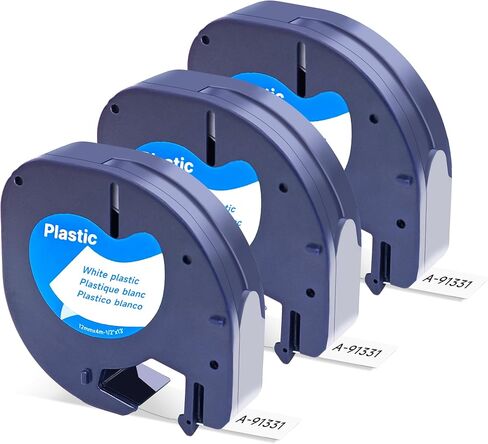 DYMO LetraTag Refills, Replacement for Dymo Label Maker Refills, 91331 Plastic Label Tape 12mm (1/2" x 13ft) Compatible Dymo Lables for Letra Tag 100H 100T 200B QX50 (Black on White, 5 Pack) in Kuwait