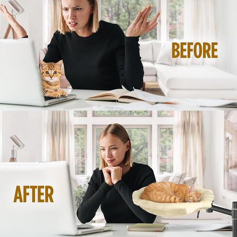 Deskside Dreamer - Cat Desk Hammock ، يأتي مع أقمشة قابلة للغسل: شبكة وأفخم ، 360 درجة قابلة للتعديل [أبيض] ، وزن أقصى 25 رطلاً in Kuwait