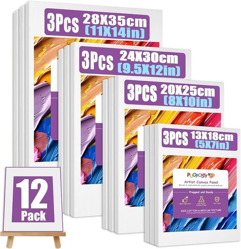 12 حزمة القيمة الممتدة للطلاء ، متعدد الحجم (5x7 ، 8x10 ، 9.5x12 ، 11x14 في) ، 100 ٪ من القطع القطن الفارغ ، خالية من الأحماض للزيت ، الطلاء الأكريليكي ، للمبتدئين والمحترفين ، الأطفال والفنانين in Saudi Arabia