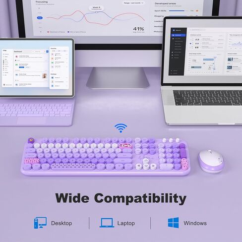 لوحة المفاتيح اللاسلكية والماوس ، لوحة المفاتيح الرجعية الآلة للآلة المربعة SQMD مع كامبات مفاتيح مستديرة ، لوحة مفاتيح بحجم 2.4 جيجا هرتز ومجموعة من أجهزة كمبيوتر Desktop المحمول (ملونة أرجوانية) in Kuwait