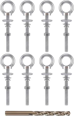 Eye Bolt with Nuts 3/8'' x 4'' (4 Pack), Imperial, Heavy Duty Stainless Steel 3/8-16 Long Eye Bolts, Bonus Drill Bit Included in Saudi Arabia