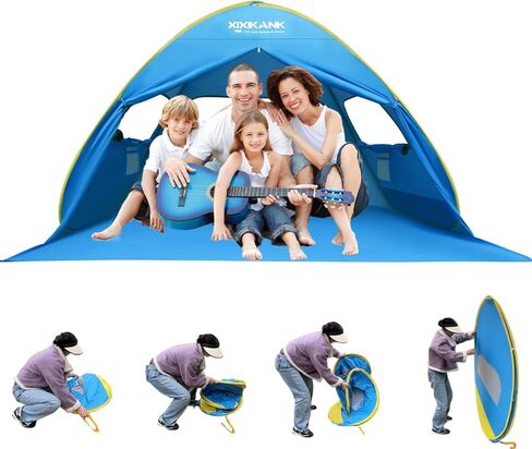 2 Seconds Setup Beach Tent Pop Up for 2-4 Persons,UPF 50+ Thicker Oxford Fabric,Steel Wire Frame,Superb Windproof Sun Shelter,Lightweight Beach Cabana with Handy Carry Bag (for 3-4 Persons) in Kuwait