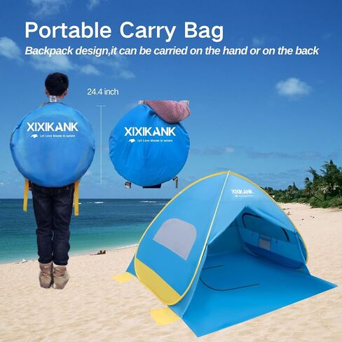 2 Seconds Setup Beach Tent Pop Up for 2-4 Persons,UPF 50+ Thicker Oxford Fabric,Steel Wire Frame,Superb Windproof Sun Shelter,Lightweight Beach Cabana with Handy Carry Bag (for 3-4 Persons) in Kuwait