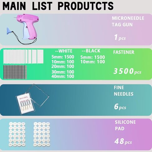 Mini Stitch Gun Speedy Fixer with 6 Needles for Clothing and Quilt Holder, 3500 Pcs(1500 White 5mm & 1500 Black 5mm & 200 10mm & 20/30/40/mm Each 100) Fasteners, Tagging Gun for Clothes, Gray in Saudi Arabia