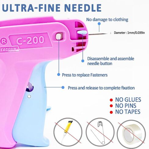 Mini Stitch Gun Speedy Fixer with 6 Needles for Clothing and Quilt Holder, 3500 Pcs(1500 White 5mm & 1500 Black 5mm & 200 10mm & 20/30/40/mm Each 100) Fasteners, Tagging Gun for Clothes, Gray in Saudi Arabia
