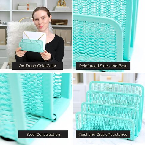 Blu Monaco Gold Mail Organizer for Desk - Mail Holder Contertop - Letter Organizer - Gold Metal Mesh Letter Sorter - Envelope حامل - منظم البريد الصغير in Kuwait