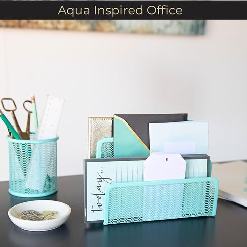 Blu Monaco Gold Mail Organizer for Desk - Mail Holder Contertop - Letter Organizer - Gold Metal Mesh Letter Sorter - Envelope حامل - منظم البريد الصغير in Kuwait