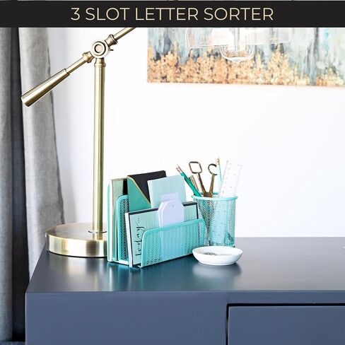Blu Monaco Gold Mail Organizer for Desk - Mail Holder Contertop - Letter Organizer - Gold Metal Mesh Letter Sorter - Envelope حامل - منظم البريد الصغير in Kuwait
