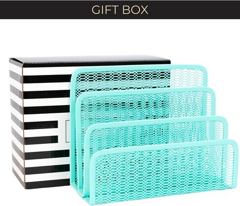 Blu Monaco Gold Mail Organizer for Desk - Mail Holder Contertop - Letter Organizer - Gold Metal Mesh Letter Sorter - Envelope حامل - منظم البريد الصغير in Kuwait